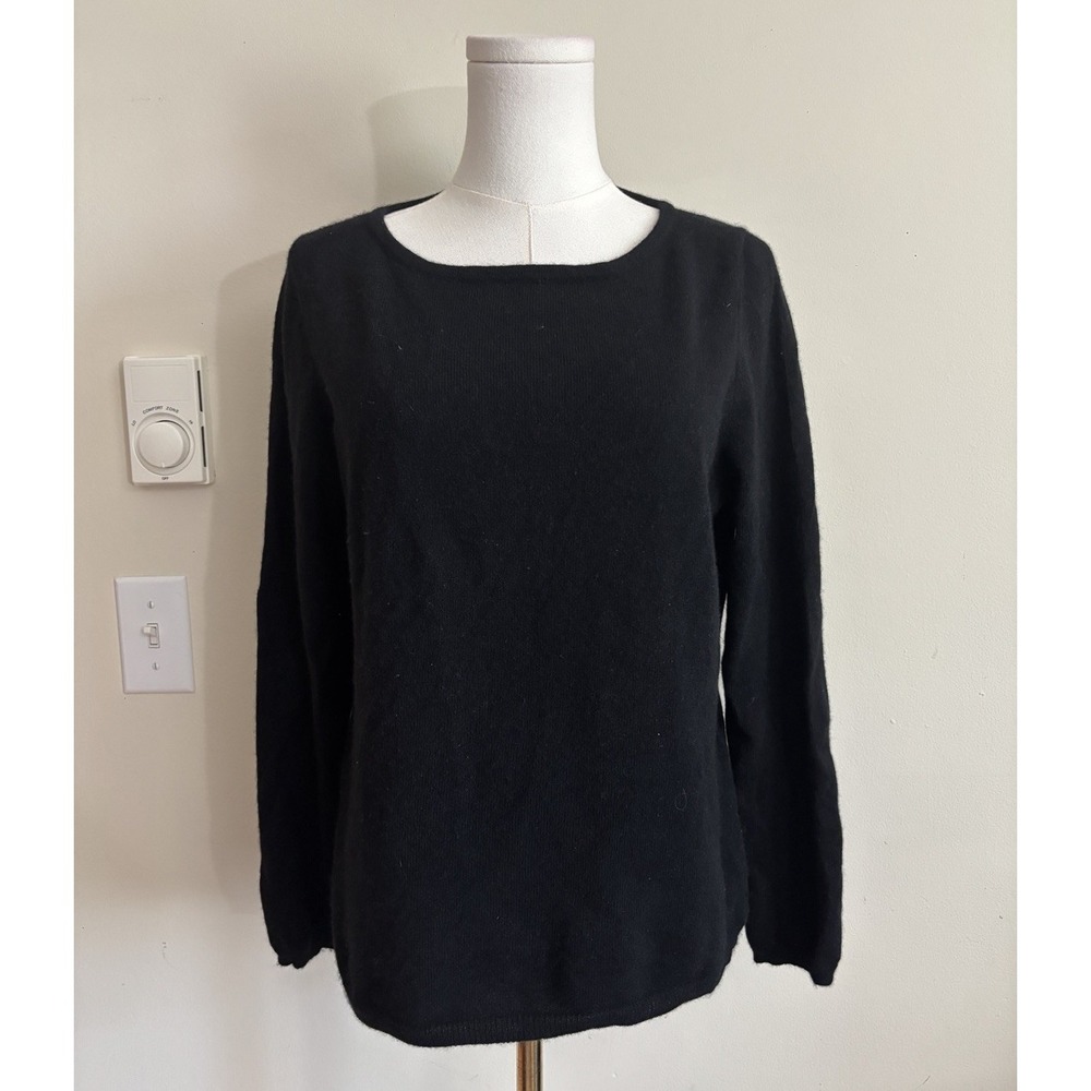 Talbots Petites Large Pure Cashmere Knit Sweater Neutral Chic Black Minimalist